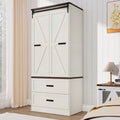 White Farmhouse Armoire Wardrobe Closet with Sliding Barn Doors