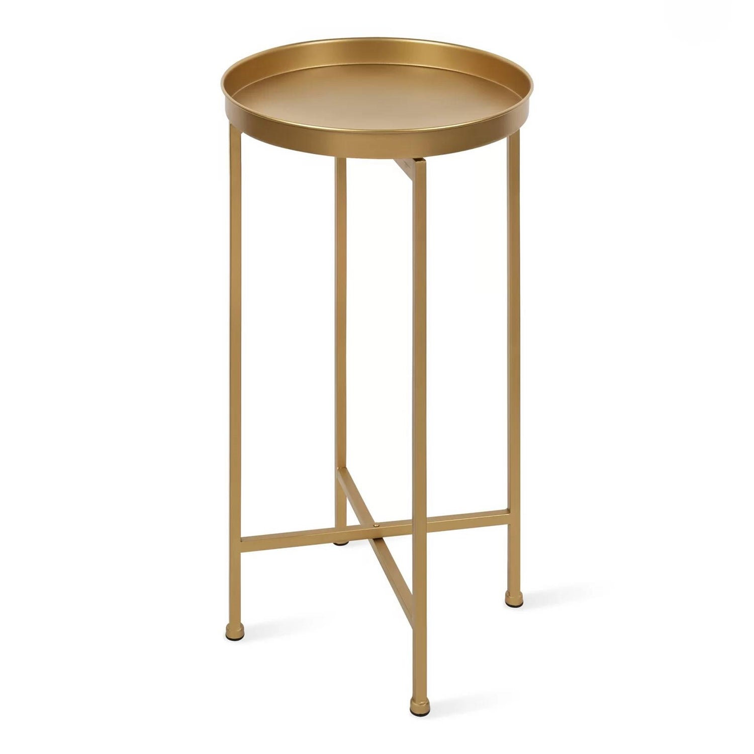 Classic Gold Finish Metal Round End Table Nightstand with Removable Tray Top