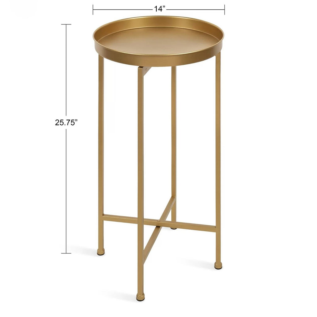 Classic Gold Finish Metal Round End Table Nightstand with Removable Tray Top