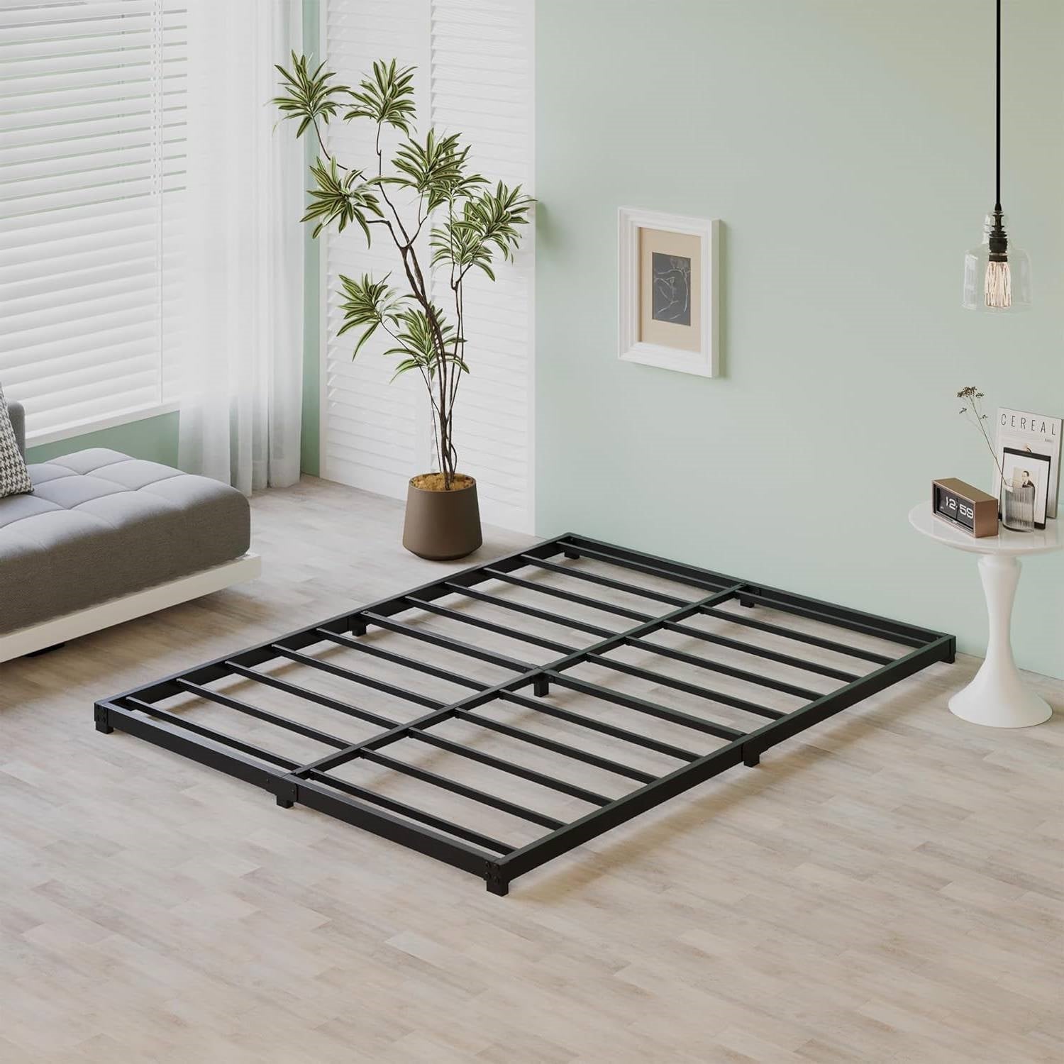 King size 3-inch Low Profile Heavy Duty Metal Bed Frame in Matte Black