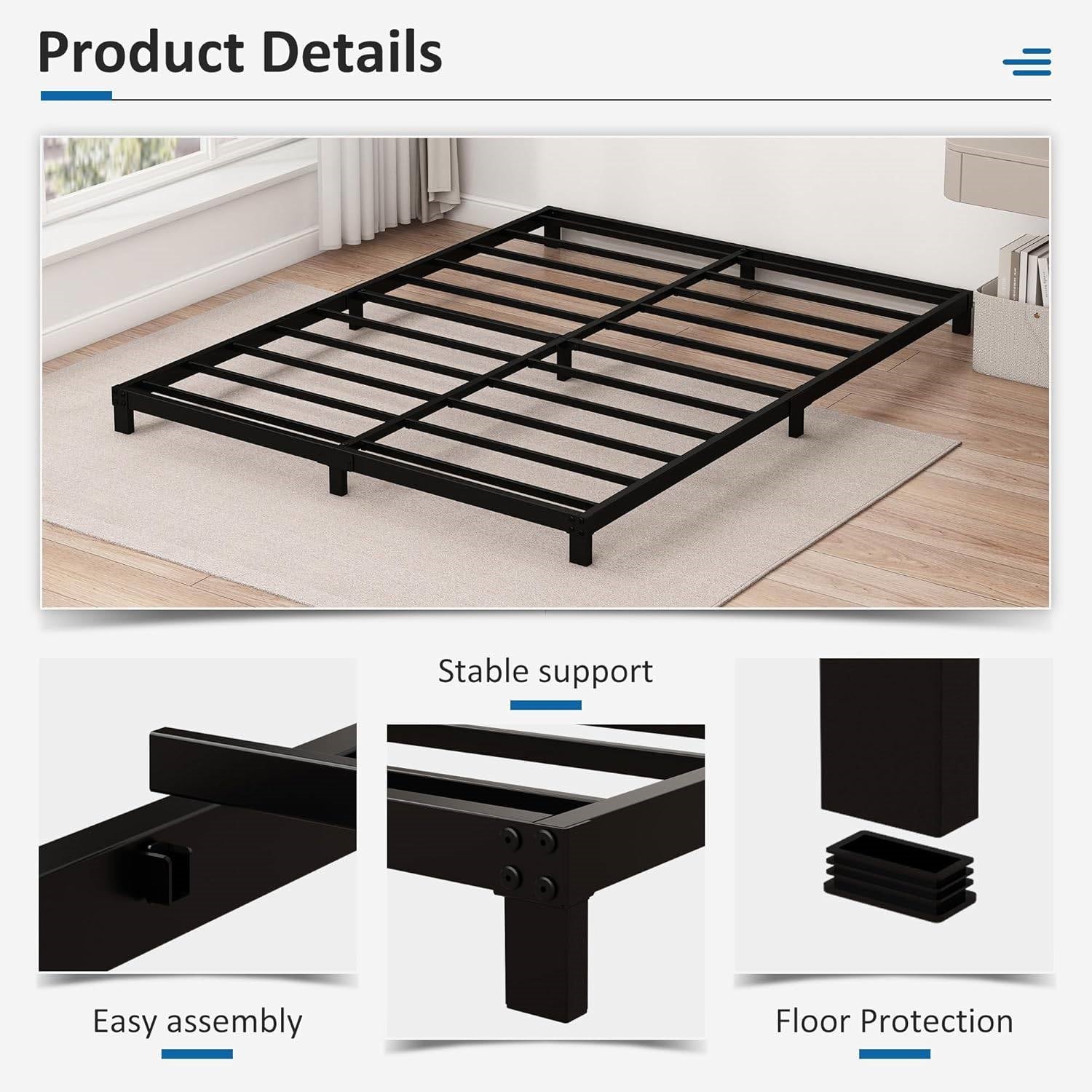 Queen size 5-inch Heavy Duty Metal Bed Frame with 3,000 lb. Weight Capacity