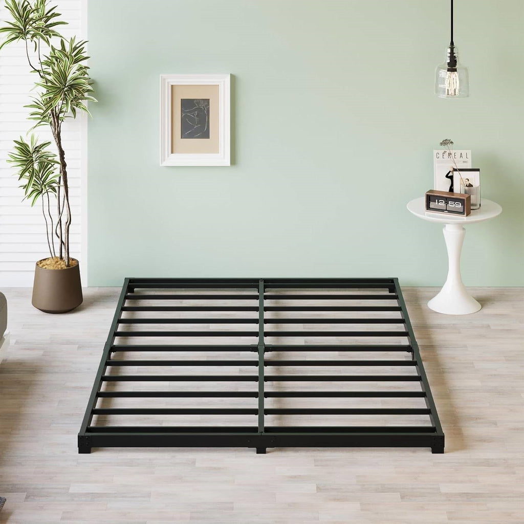 Queen size 3-inch Low Profile Heavy Duty Metal Bed Frame in Matte Black