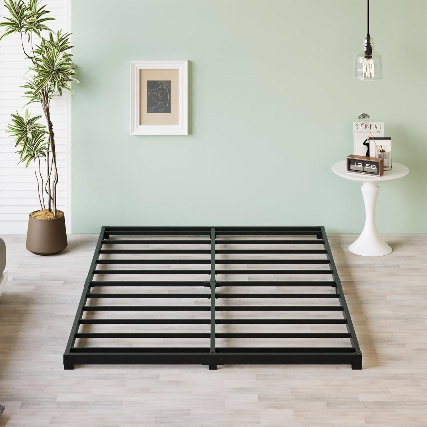 Queen size 3-inch Low Profile Heavy Duty Metal Bed Frame in Matte Black