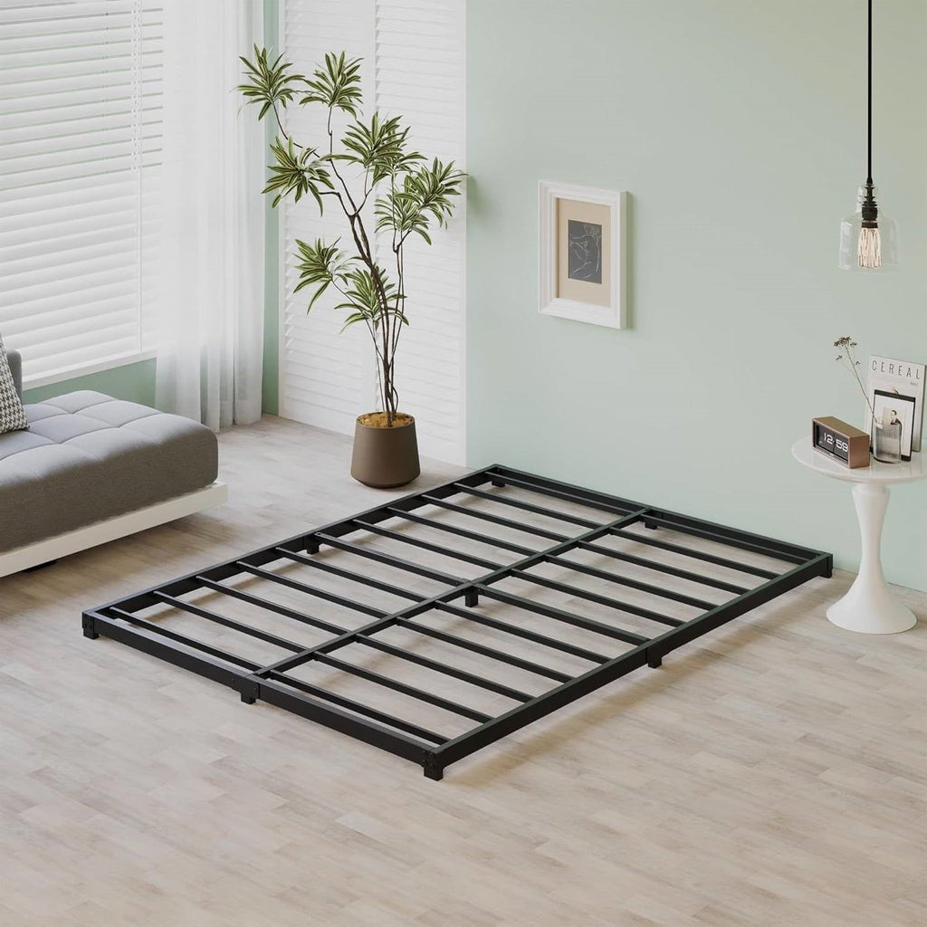 Queen size 3-inch Low Profile Heavy Duty Metal Bed Frame in Matte Black