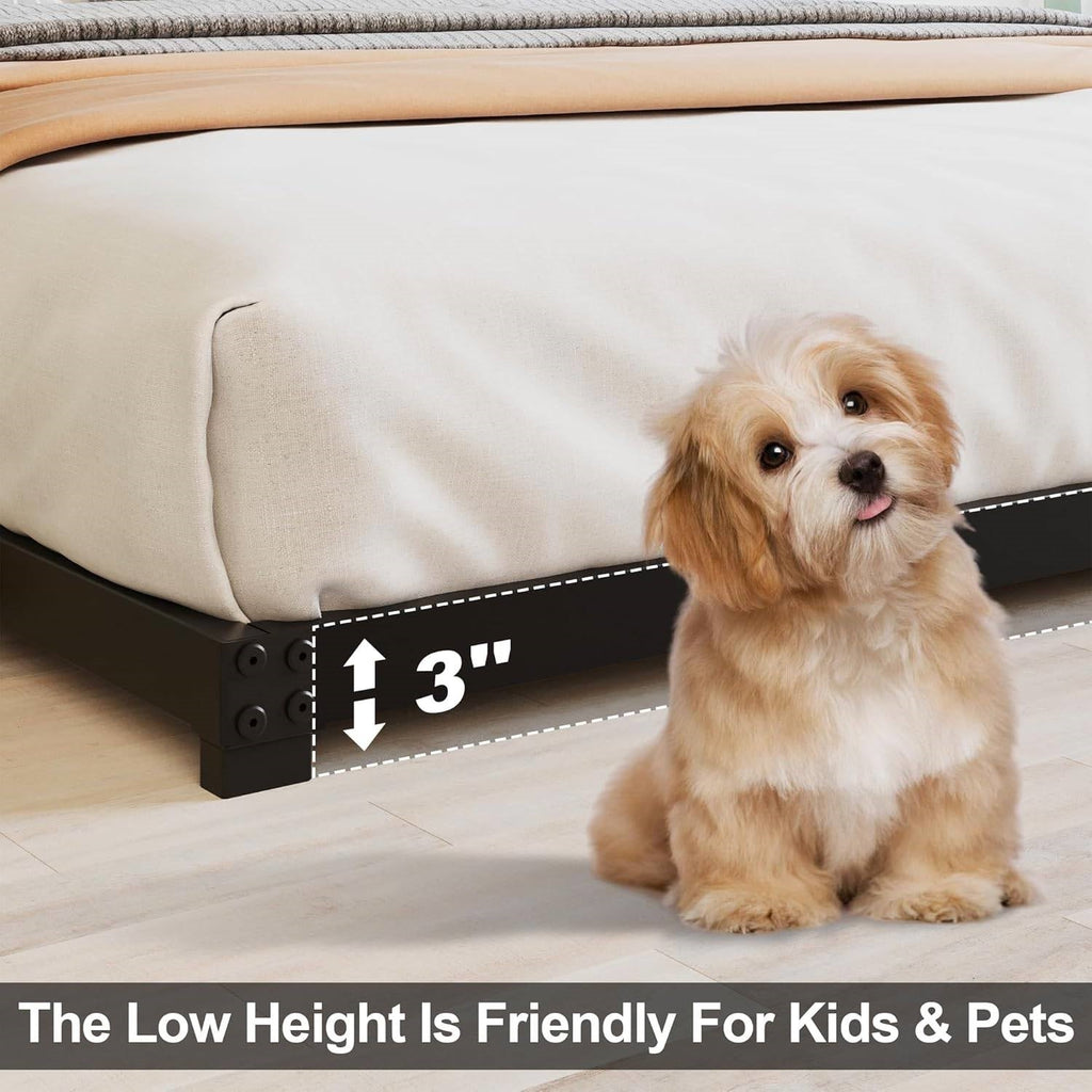 Queen size 3-inch Low Profile Heavy Duty Metal Bed Frame in Matte Black