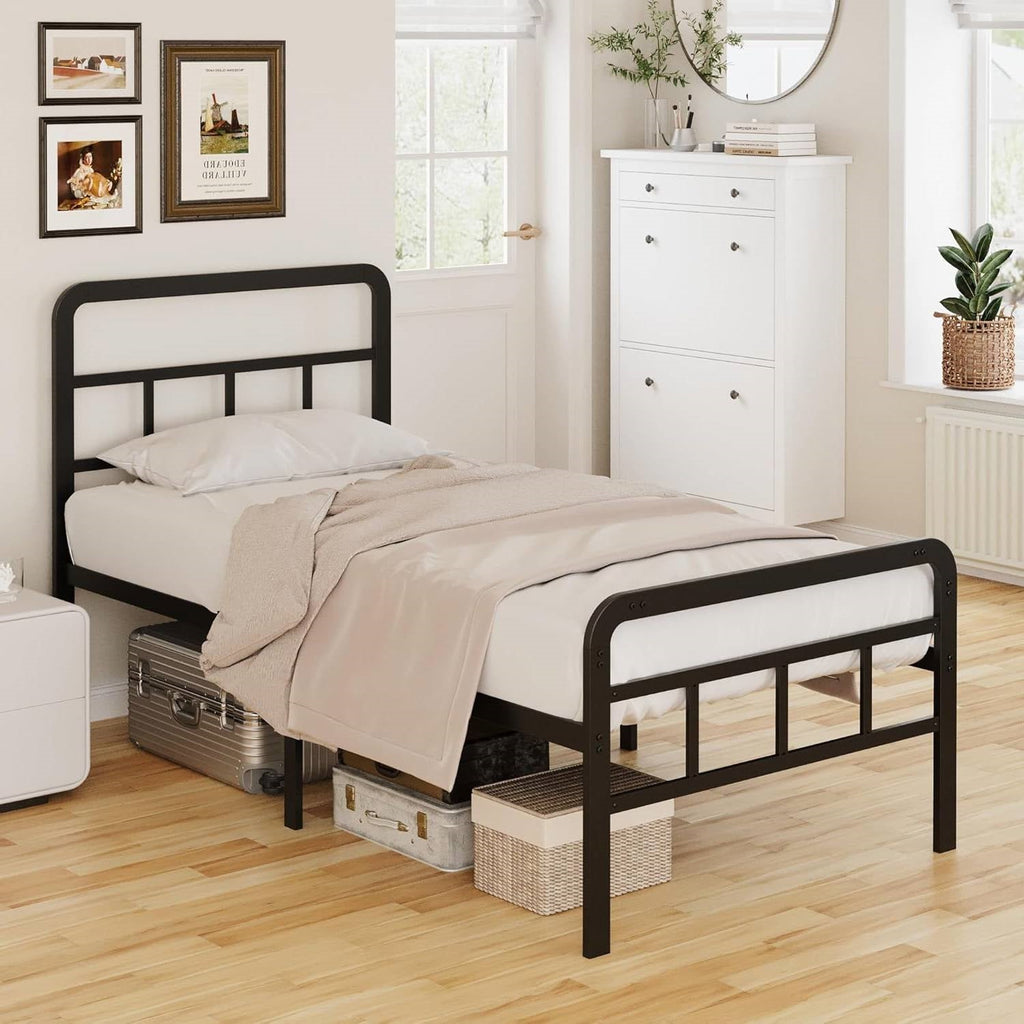 Twin Heavy Duty Metal Bed Frame with Headboard and Footboard in Black