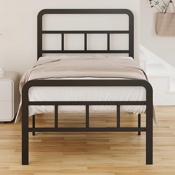 Twin XL Heavy Duty Metal Bed Frame with Headboard and Footboard in Black